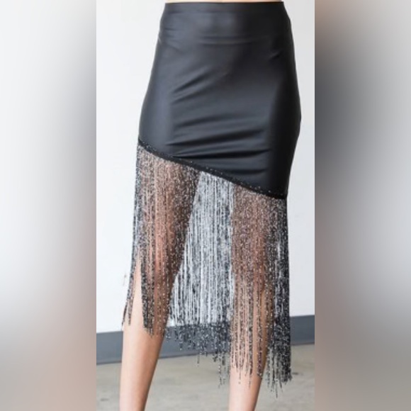 First Love Dresses & Skirts - NWT - First Love - Faux Leather Metallic Fringe Skirt - Woman's Size Small